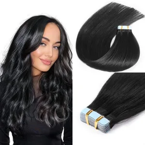 Extension per capelli Nastro per capelli umani con trama di pelle senza soluzione di continuità Nastro Remy reale al 100% nelle estensioni Capelli umani Capelli lisci invisibili #1B