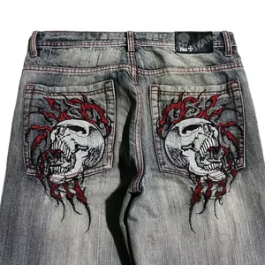 Jean de charpentier marron pour hommes et femmes, poches lourdes brodées, détails de jambes larges, Streetwear décontracté, pantalon à la mode, coupe ample et douce, Y2K