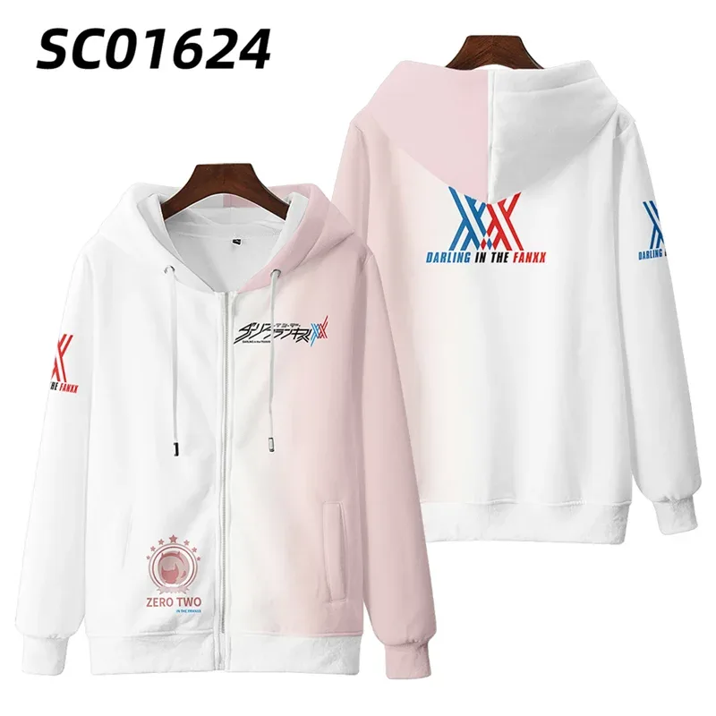 Hot Japan Anime Darling In The Franxx Cosplay Sudadera amb caputxa amb cremallera Impressió 3D Homes Dones Xandall Hip Hop Sudadera amb caputxa amb cremallera Roba d'home
