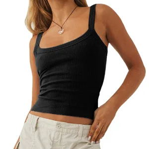 Women´s Solid Color Tank Tops Basic Vest Ribbed Sleeveless U Neck Slim Fit Cropped Tops