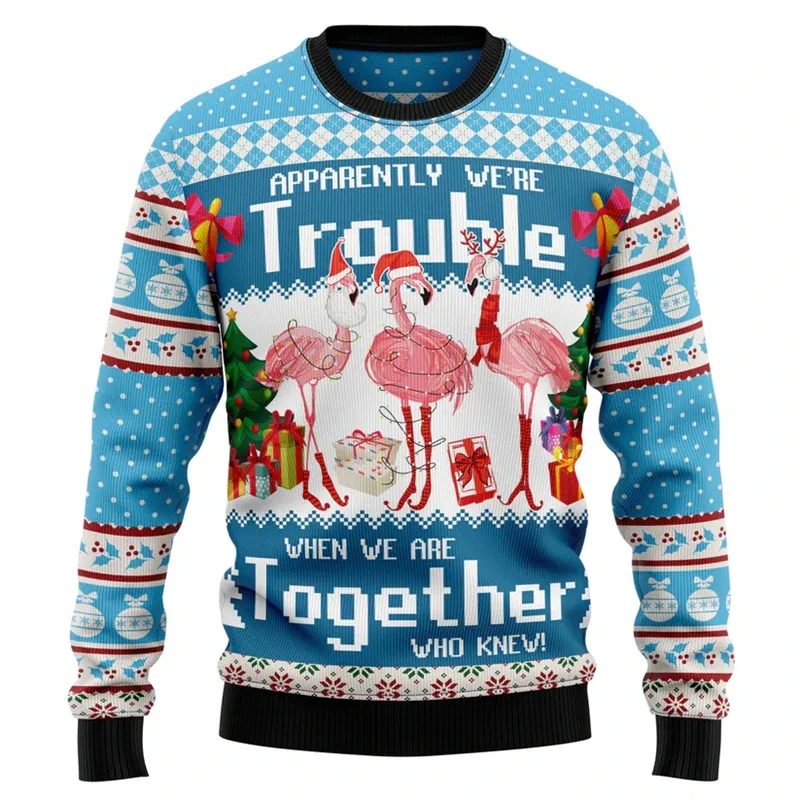 Sjov Flamingo Grafisk Grim juletrøje Efterårsferietøj 3D-printet sweatshirt Løs Streetwear Pullovere Herretøj