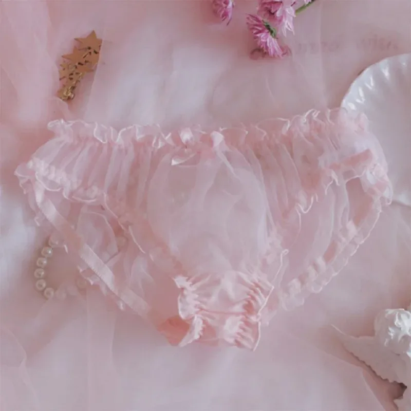 Lelaki Sissy Mesh Chiffon Bow Floral Lace Pouch Seluar Dalam Seluar Dalam Bikini Brief Sheer Knicker Seluar Dalam Lelaki Pepejal Lutsinar Seluar pendek