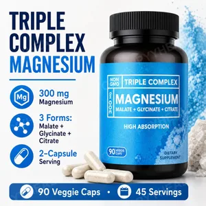 Háromszoros magnézium komplex 300 mg malát-glicinát-citrát nagy felszívódású napi ásványianyag-kiegészítő vegán, nem GMO 90 zöldségsapka