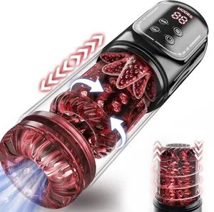 Masturbateur mâle automatique Pocket Cat 7 push vibration rotative sucer lécher pompe à vide et écran LCD pompe à pénis jouet adulte