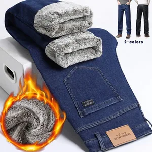 Heren fleece gevoerde dikkere jeans Wint