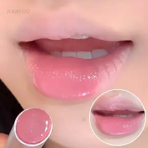Rosa cristal espelho de vidro sólido brilho labial tubo redondo água luz batom claro geléia lábio esmalte nude marrom hidratante matiz labial