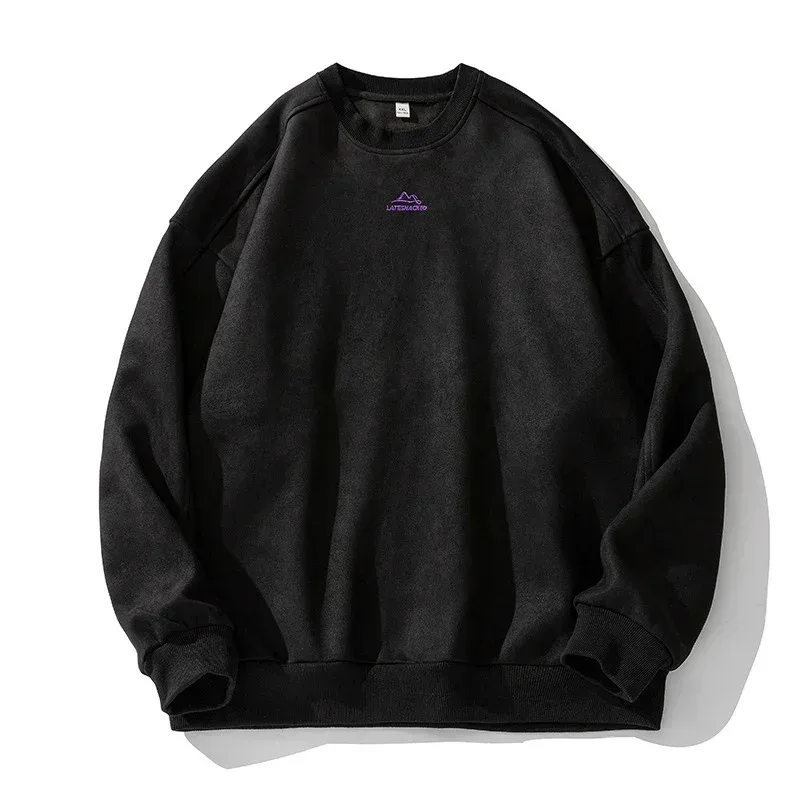 Marca camurça sweatshirts para homem 2026 novo outono inverno roupas baggy vintage pullovers casais o pescoço blusa oversize