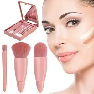 5pcs Mini Berus Makeup Kit Fungsi Kecil Berus Kosmetik Lengkap Dengan Sarung Dan Cermin Saiz Perjalanan Berus Makeup Set