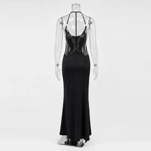 Tossy feminino halter sem costas bodycon maxi vestido aberto volta cinta de espaguete anel de ouro vestido de festa à noite verão praia vestido longo