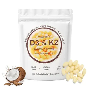 180/300 Suplement de cápsula suau de vitamina D3 K2 amb oli de coco - Complex de vitamines D i K 2 en 1 | Força extra fàcil d'empassar