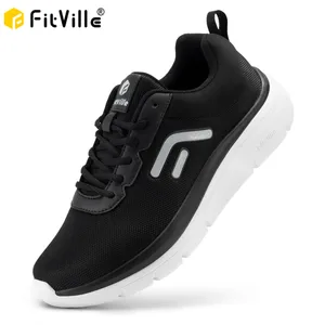 FitVille รองเท้าเดินสำหรับผู้ชายความกว้างกว้างหนาน้ำหนักเบารองเท้าผ้าใบระบายอากาศรองเท้าสำหรับ Plantar Fasciitis บรรเทาอาการปวด