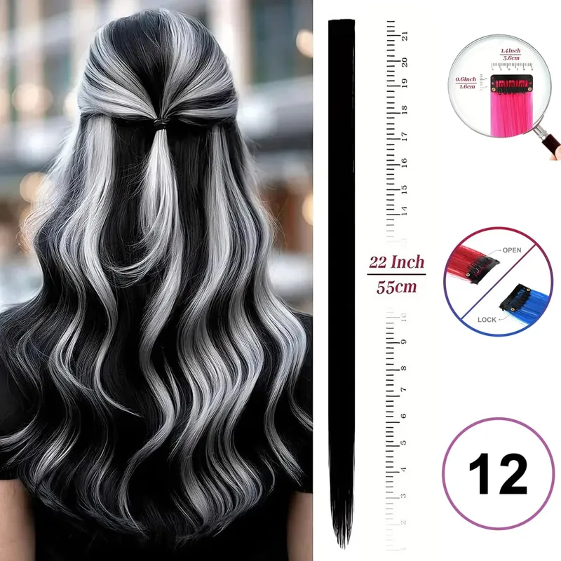 Hair Extensions Clip in 22 Inch Colored Hair Extensions Party Highlights Long Straight Synthetic Hairpieces for Women Kids Girls