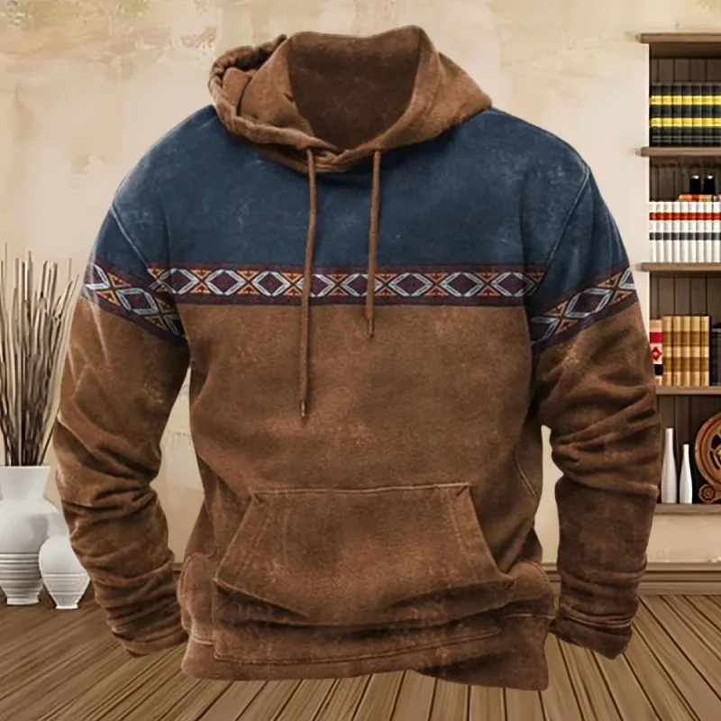 Vintage Tribal Style Print Herr Luvtröjor Sweatshirt Vår Höst Ny Lös Pullover Casual Streetwear Oversized herrkläder