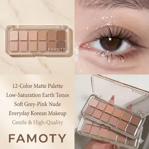 12-Color Low Saturation Eyeshadow Palette Lahat ng Matte Tea Apricot Eye Makeup Palette Araw-araw na Earth Makeup Long Lasting Eye Shadows