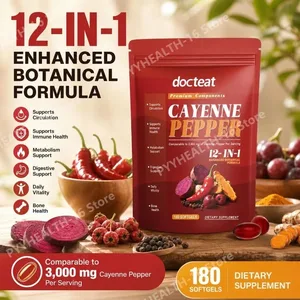 Docteat Cayenne Pepper 12-i-1 softgels immunhelse og beinstøtte med berberin og sort pepper ekstrakt 180 softgels