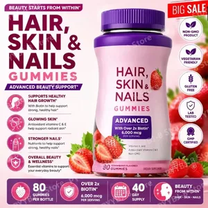 Biotin Gummie Gusto Fragola con 6000 Mcg Biotina e supporto vitaminico Capelli sani Pelle e unghie 80 pezzi Integratore nutrizionale