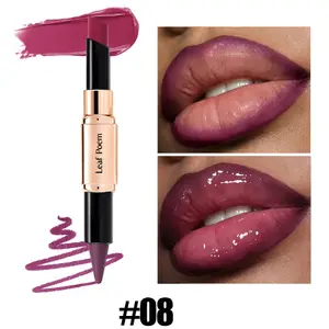 Doppelseitiger 2-in-1-Lipliner-Lippenstift, wasserfest, matt und satiniert, schräge Spitze, feuchtigkeitsspendender Lippenkonturenstift, langlebig