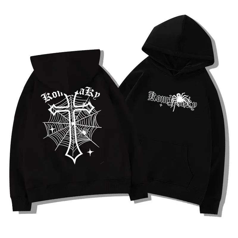 European American High Street Spider Cross Herbst Winter Fleece Warme Kapuzenpullover Lässige Erwachsene Männer Vielseitig Weich Täglicher Gebrauch