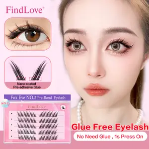 FindLove Fox Eye Lashes, vorgeklebte falsche Wimpern, C-Locken, 12 mm, wiederverwendbar, Manga-Wimpern, weich, kein Kleber erforderlich, Wimpern-Make-up-Werkzeuge