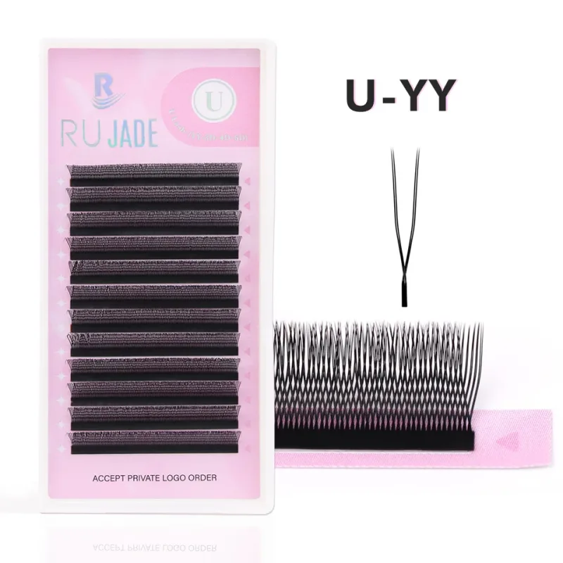 Extensions de cils 3D 4D 5D en forme de U Faux vison cils en éventail préfabriqués facile à greffer tissés à la main noir mat Volume W YY forme cils