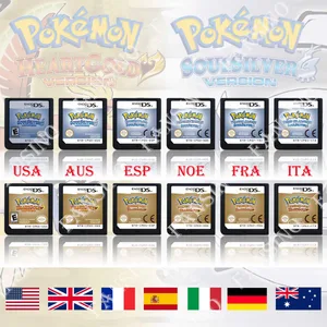 (الولايات المتحدة الأمريكية EUR AUS NOE ESP FRA ITA) إصدار بوكيمون HeartGold SoulSilver عالي الجودة أصلي 1:1 طبق الأصل DS خرطوشة لعبة فيديو