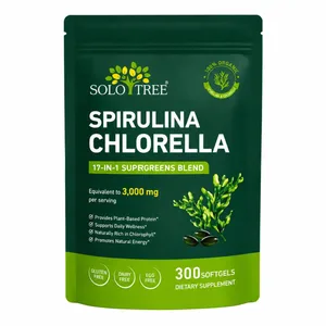 Gel Lembut Spirulina Chlorella Pokok Solo dengan Mikroalga Organik Vitamin B6 B12 Imbangan Penghadaman & Sokongan Imun 300 Gel Lembut