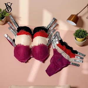 Ny Victoria's Secret sexet bh og trussesæt til kvinder Komfortabelt push-up shapewear Justerbart polstret lingerisæt med samlet blonder