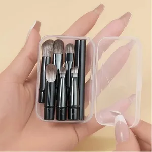 6 ชิ้น Mini Travel ชุดแปรงแต่งหน้าพร้อมหลอดอลูมิเนียมแบบถอดได้แปรงอายแชโดว์แบบพกพาและกล่องเก็บของ