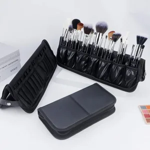 Geanta pentru perii cosmetice de machiaj din PU cu 14/23/29 găuri de înaltă calitate, portabilă, neagră, rezistentă la apă, organizator de pungi pentru perii de frumusețe Oxford