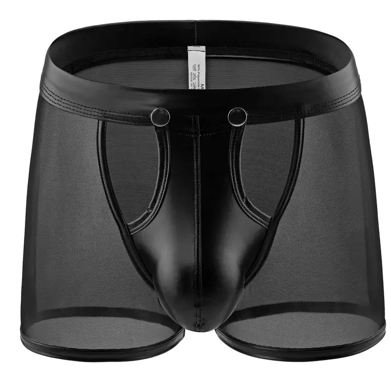 Boxer da uomo Pantaloncini trasparenti Intimo a rete Mutandine da uomo Ecopelle Custodia con fibbia staccabile Mutande Cueca Calzoncillo