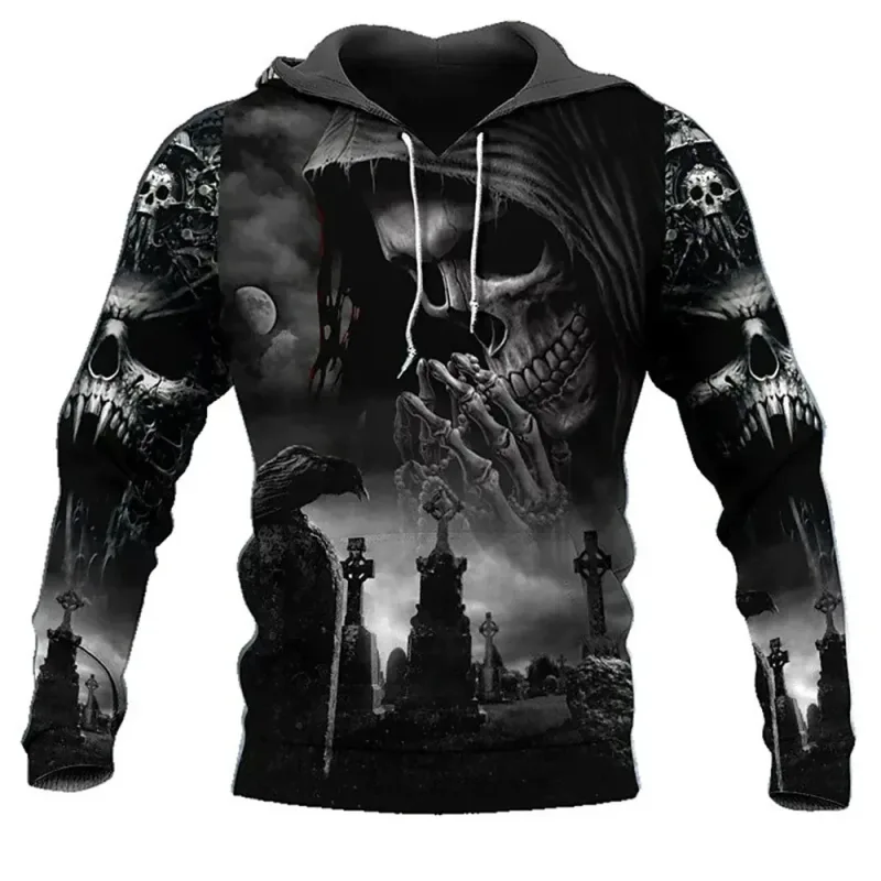 Vintage Skull 3Dพิมพ์Hoodieผู้ชาย/ผู้หญิงแฟชั่นHoodies 2026 เสื้อสวมหัวขนาดใหญ่Unisex Men Coat