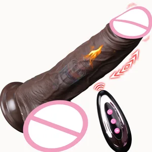 צעצועי מין דוחפים דילדו ויברטור מחומם סיליקון שחור דילדו עם 10 מצבי דחיפה ו-10 מצבי רטט לדגדגן G.