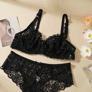 Ensemble de soutien-gorge Sexy en dentelle pour femmes, Push Up, sans coussinet, respirant, à armatures, culotte fine et solide, sous-vêtements, Lingerie exquise pour tous les jours
