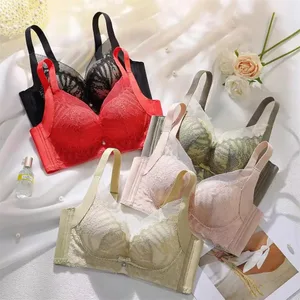 Women's Sexy Embroidered Lace Push-up Bra Breathable Adjustable Anti-sagging Lingerie without Empty Cup for Supportive Comfort
