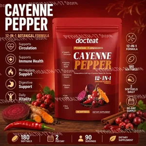 Měkké gely z kajenského pepře s vylepšeným rostlinným složením 12 v 1 pro antioxidanty a podporu zdraví cév 180 měkkých gelů