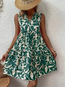 Phụ Nữ Đời Boho In Hình Mini Mùa Hè Thanh Lịch Không Tay Cổ Chữ V Ren Một Dòng Xe Tăng Váy Đầm Dáng Rộng Oversize Bãi Biển Đảng Sundress