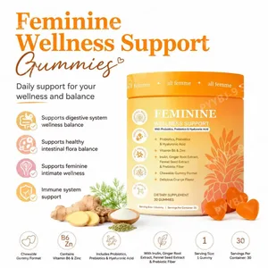 All Femme Chewable Feminine Wellness Support Gummies з пробіотиками Пребіотики Гіалуронова кислота Вітамін B6 і цинк 30 Gummies