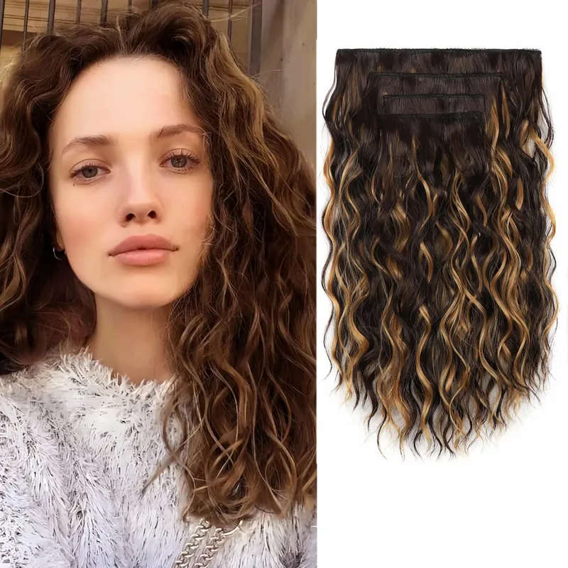 Clip in Women's Short Curly Hair Extensions 4PCS set 15 inches Clip Ins Invisible Hairpieces