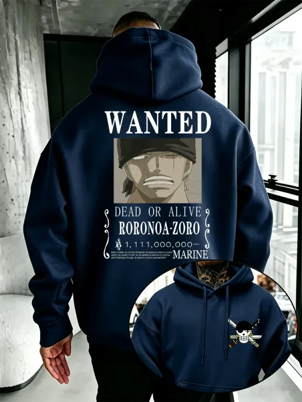 Bandai – sweat à capuche une pièce pour homme, pull chaud de haute qualité, avec affiche de recherche Zoro imprimée, Style décontracté, nouvelle collection automne hiver