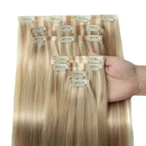 PU ไม่มีรอยต่อคลิปในส่วนขยายของผมธรรมชาติที่มองไม่เห็น PU เทป Weft คลิป Ins เครื่อง Remy 12-24 นิ้วคลิปที่มองไม่เห็น Ins 7PCS