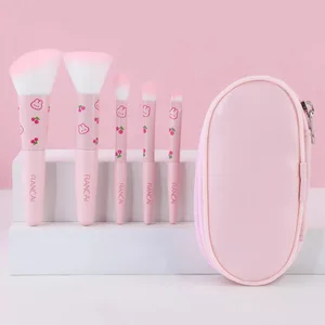 5 Buah Set Kuas Rias Kompak Lucu dengan Casing Kuas Premium untuk Alat Kecantikan Aplikasi Eyeshadow Blush Foundation Sempurna