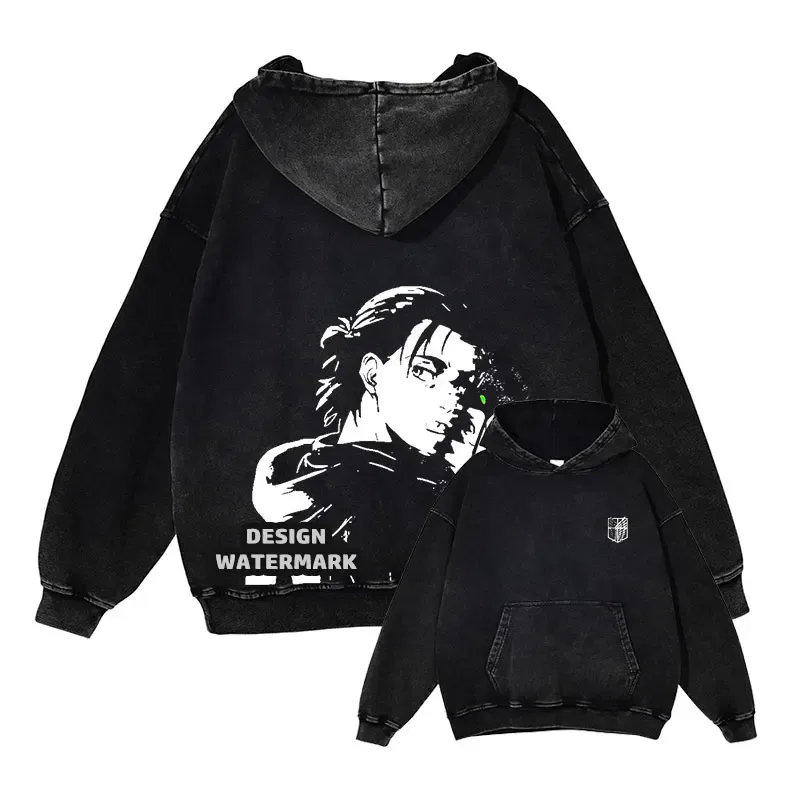 Dessuadores amb caputxa d'anime Levi Dessuadores amb caputxa vintage rentades A-Attack on Titan Sudadera amb caputxa casual Manga Yeager Eren Dessuadores Titan Attack Pullover