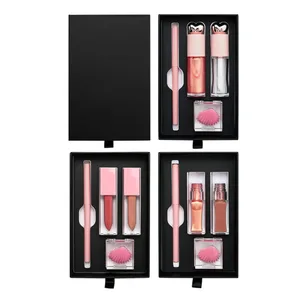 4 Buah/Kit Makeup Vegan Lip Gloss Matte Lipstik Lip Liner Masker Bibir Set Label Pribadi Logo Kustom Grosir