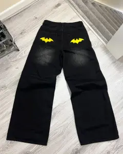Y2K Bat Animal Borduren Baggy Jeans Vintage Mannen Zwart Gewassen Hip Hop Goth Denim Broek Mode Vrouwen Rechte Wijde Pijpen broek