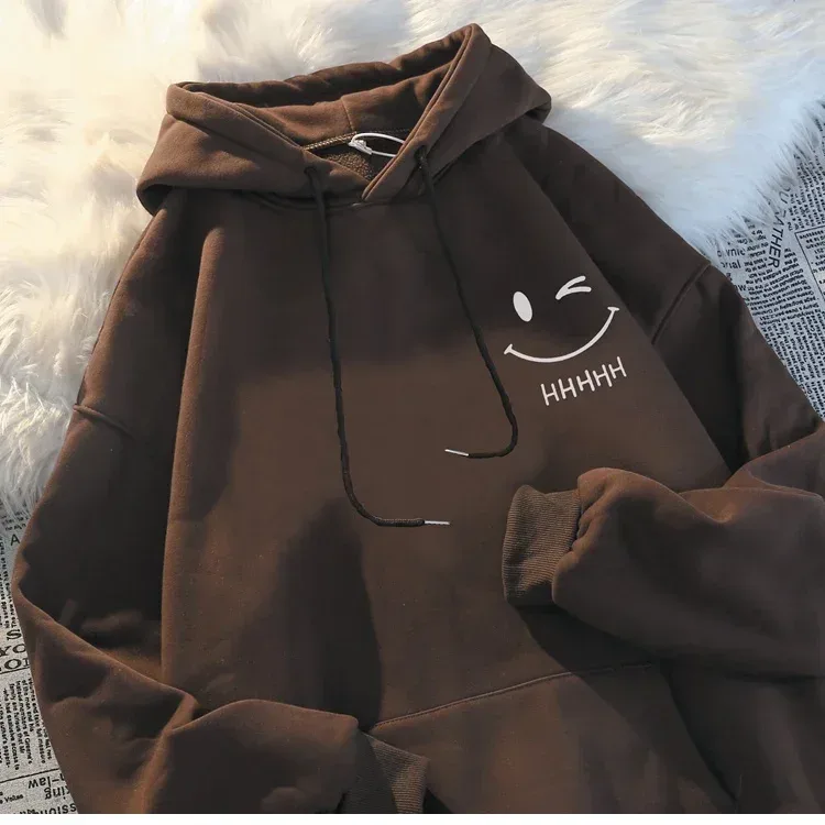 Smilende ansigt til mænd Sjov mode Par Hættetrøje Amerikansk Kraftig Løs Fortykket Cashmere Drenge Hættetrøje Pullover Top