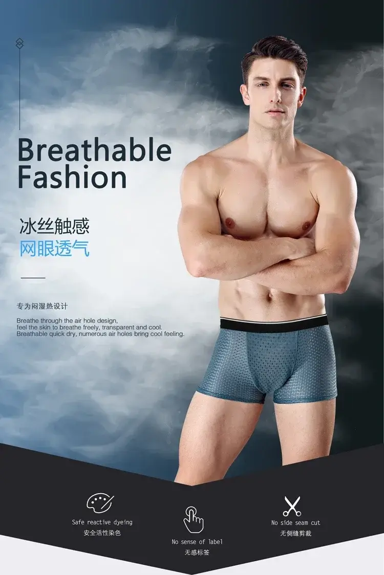 4 pièces/lot de sous-vêtements en soie glacée pour hommes, short grande taille, boxer en maille, sous-vêtements respirants antibactériens à séchage rapide, sous-vêtements pour hommes