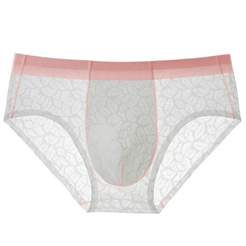 Män Ice Silk Ultra-tunn underkläder Sömlös spets Jacquard Andas Trosa 3D Bulge Pouch Transparent Mesh Underkläder