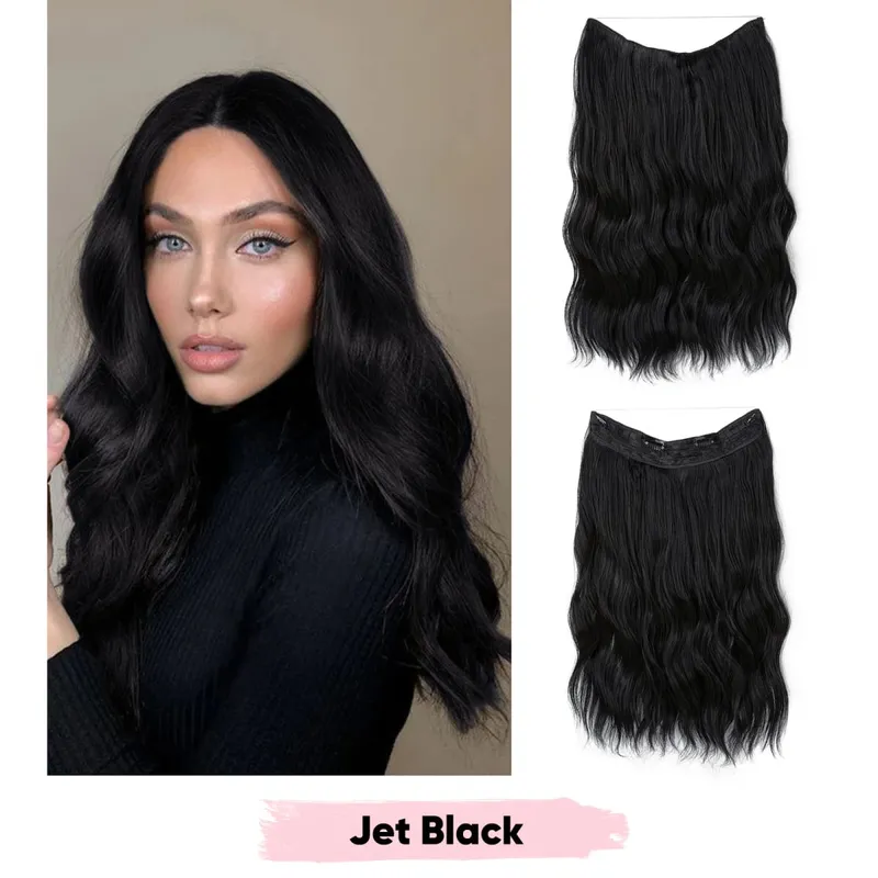 Synthetic Wave Invisible Clip in Hair Extensions Fish Line Ombre Natural Blonde Hairpiece Fake Hair Piece For Woman