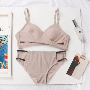 Ensemble soutien-gorge et culotte pour femmes, soutien-gorge Push Up, culotte taille basse, sous-vêtements en coton, ensemble de Lingerie Sexy pour femmes, intimes