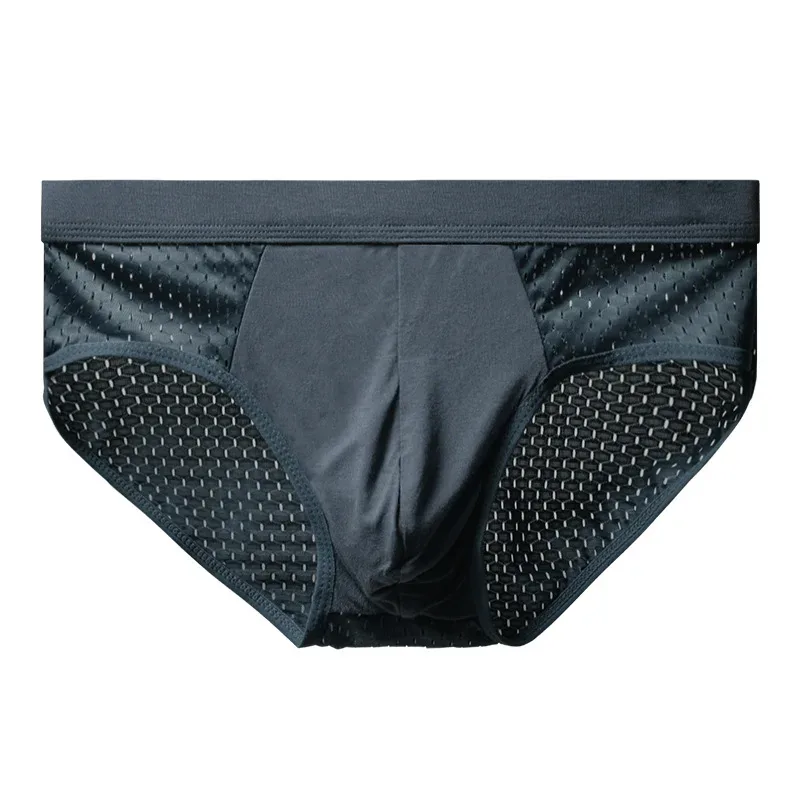 Roupa interior masculina fina respirável calcinha triangular para homens cuecas de seda gelo malha sexy calças de canto quadrado para shorts masculinos
